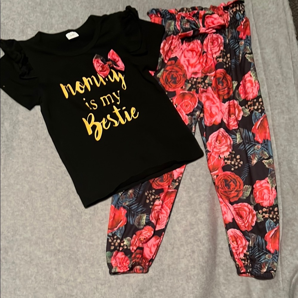 Black and Red Floral Kids Matching Set